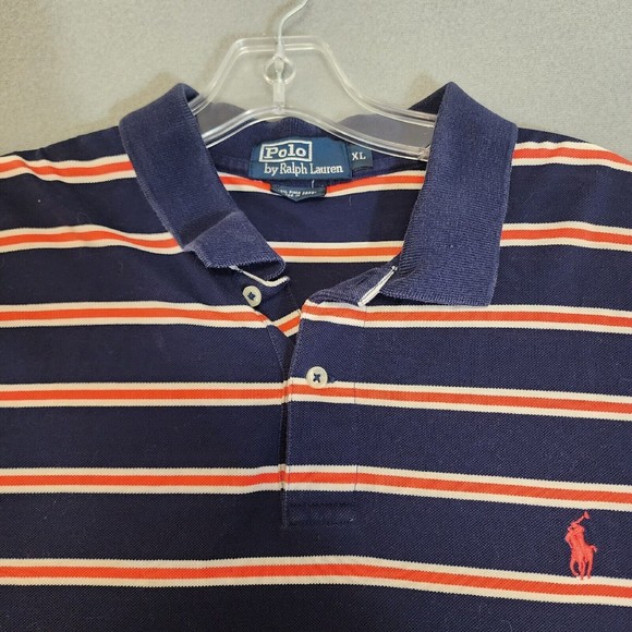 Ralph Lauren Plolo Shirt Mens XL Blue with Pink Stripe Short Sleeve Vintage - Picture 3 of 16